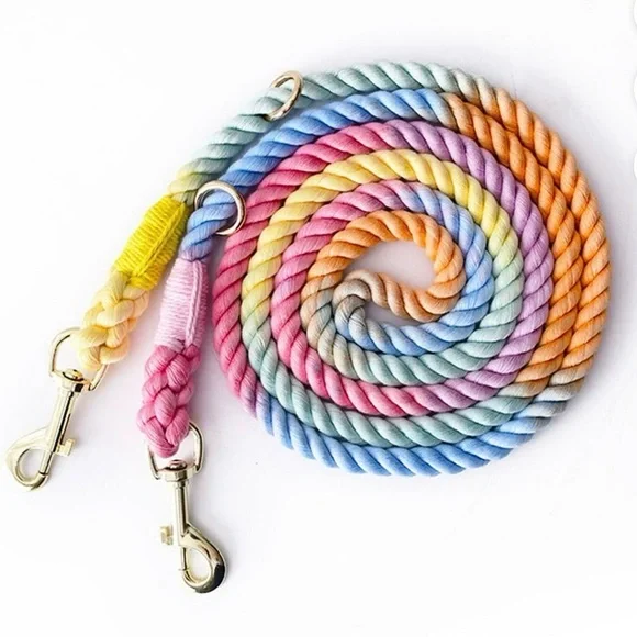 NEW Multicolor Rope Dog Leash with Gold Clips - Picture 2 of 9